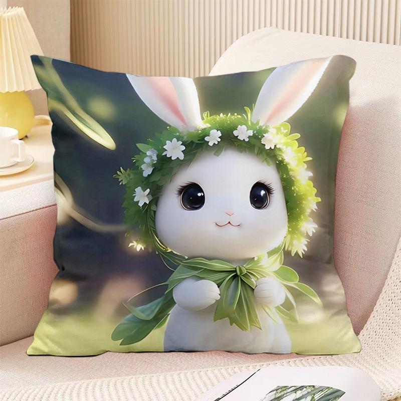 Schlafzimmer Wohnzimmer Quadratische Kissenhülle Niedlicher Hasen-Druck Dekorative Kissenhülle