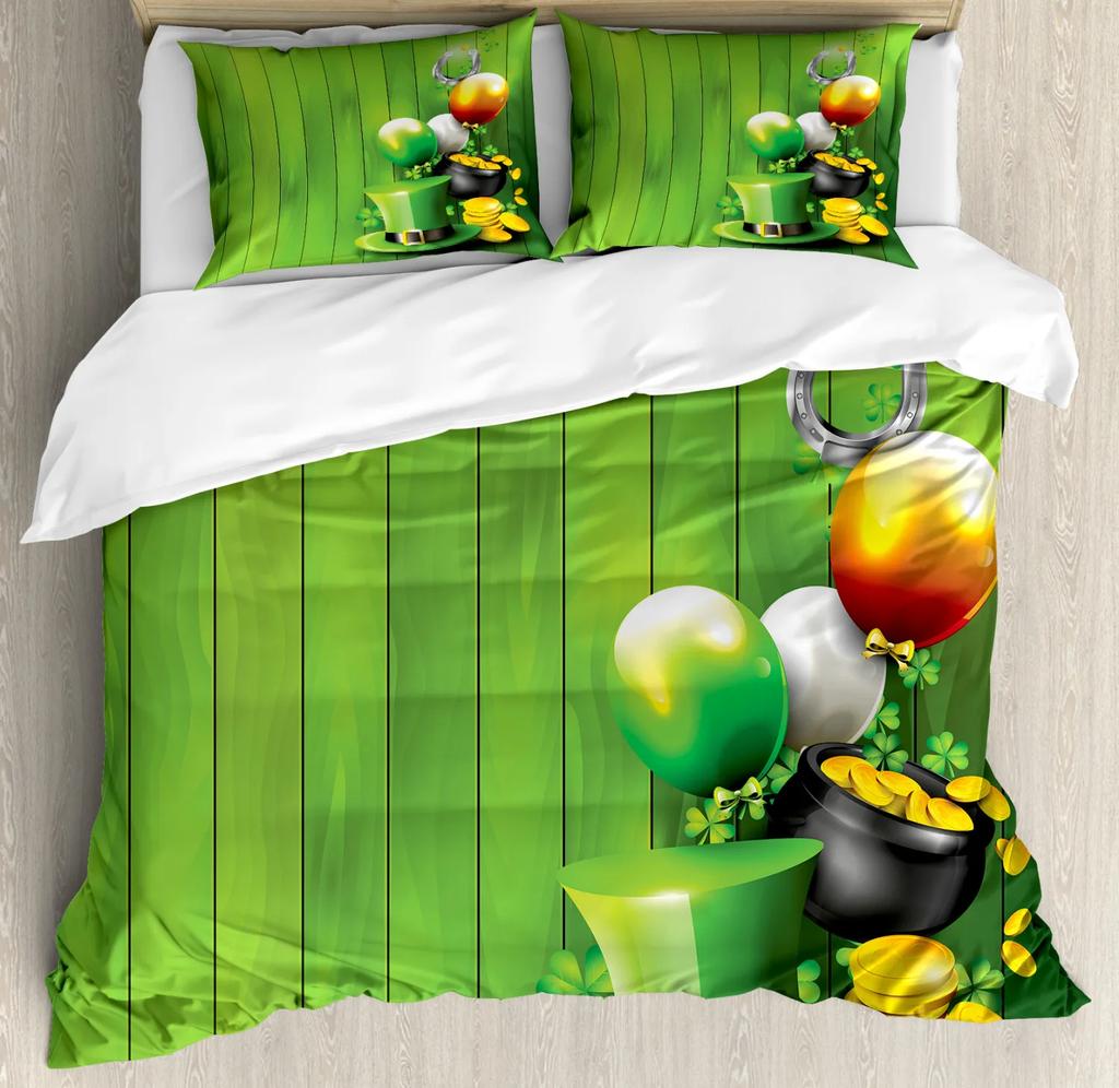 St. Patrick'S Day King Full Duvet Cover Green Lucky Clover Bedding Set Happy Cartoon Gnome Quilt Cover Polyester Comforter Cover