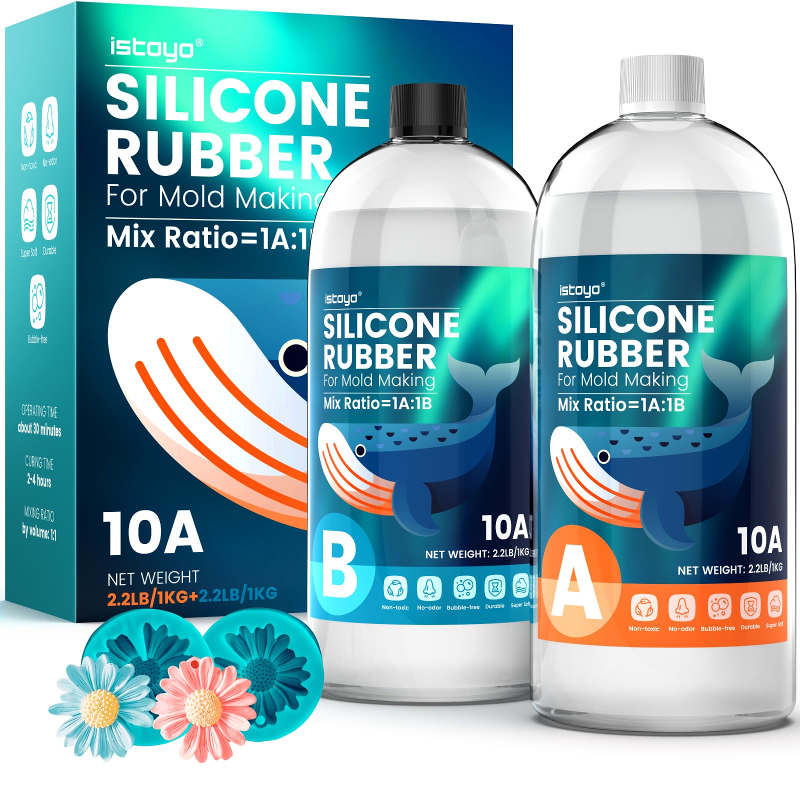 

ISTOYO 128 фунтов Силиконовый Молдмейкинг 10A Жидкий Силиконовый Каучук Соотношение Смешивания 3D Смола для Литья для Гибких и Пищевых Идеально для Силиконовых Свечей и Мыла белый