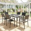7 Pieces Outdoor Dining Set, Patio Table and Chairs for 6, Garden Dining Furniture Set with Slatted Tabletop