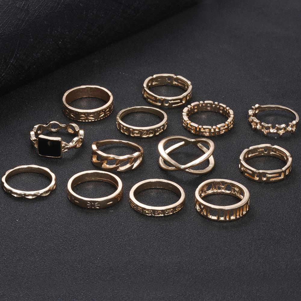 Exaggerated Punk Style Metal Ring Star Black Ring 13-piece Set