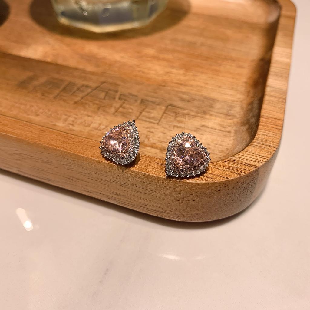 Tiktok Live Broadcast Cross Border Pink Love Necklace Heart Shaped Zircon Jewelry Three Piece Set Women's