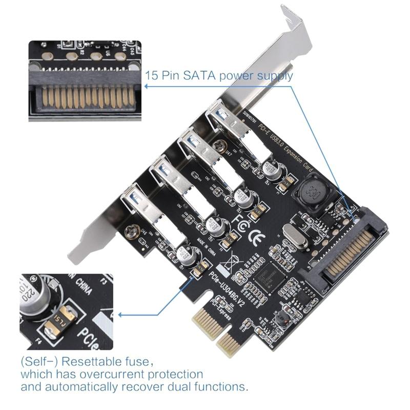 PCI-E To USB 3.0 Adapter 4-Ports 5Gbps Self-Powered USB 3.0 PCI  Pansion Card with 15 Pin Connector for