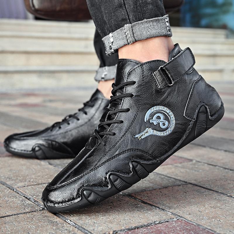 Winter Genuine Leather High-Top Leather Shoes Men's Slip-on Lazy Driving Shoes Casual Shoes plus Size