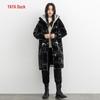 Cappotto invernale da donna di media lunghezza con cappuccio in piumino d'anatra