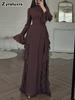 New Women's Elegant Casual High Waist Solid Color Bell Sleeve Dress