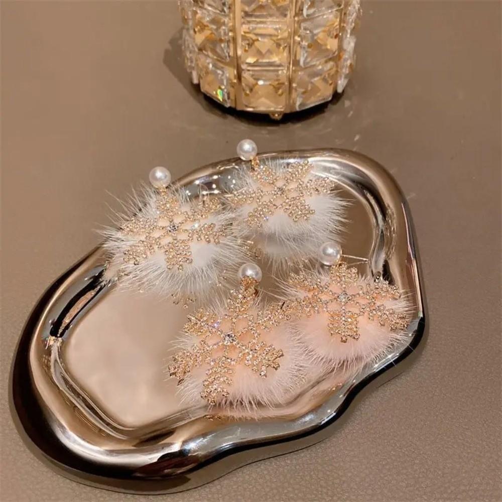 Bowknot Xmas Earrings Snowflake Design Pearl Studs New Christmas Earrings  Women Gift