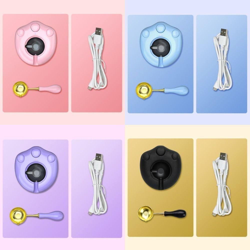Cat Paw Electric Sealing Wax Furnace DIY Stamp Set Lacquer Stove With Wood Handle Spoon Melting Furnace Heater Wax Bead Stick