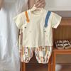 Baby Summer Children's Clothing Boys and Girls Full Cotton Short Sleeve T-shirt+Thin Pants Cartoon Mosquito Pants Two Piece Set
