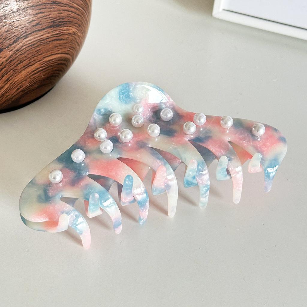 Acetate Large Fashionable Hair Claw With Pearl Accents Versatile For Any Occasion