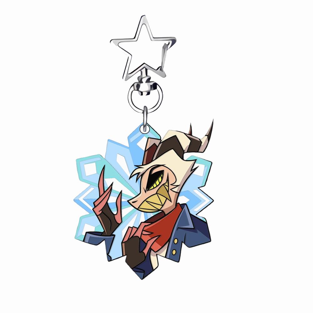 

Anime Cartoons Acrylic Keychain for Helluva Boss Verosika Mayday Vortex Striker Millie Blitzo Snowflake Theme Acrylic Key Buckle