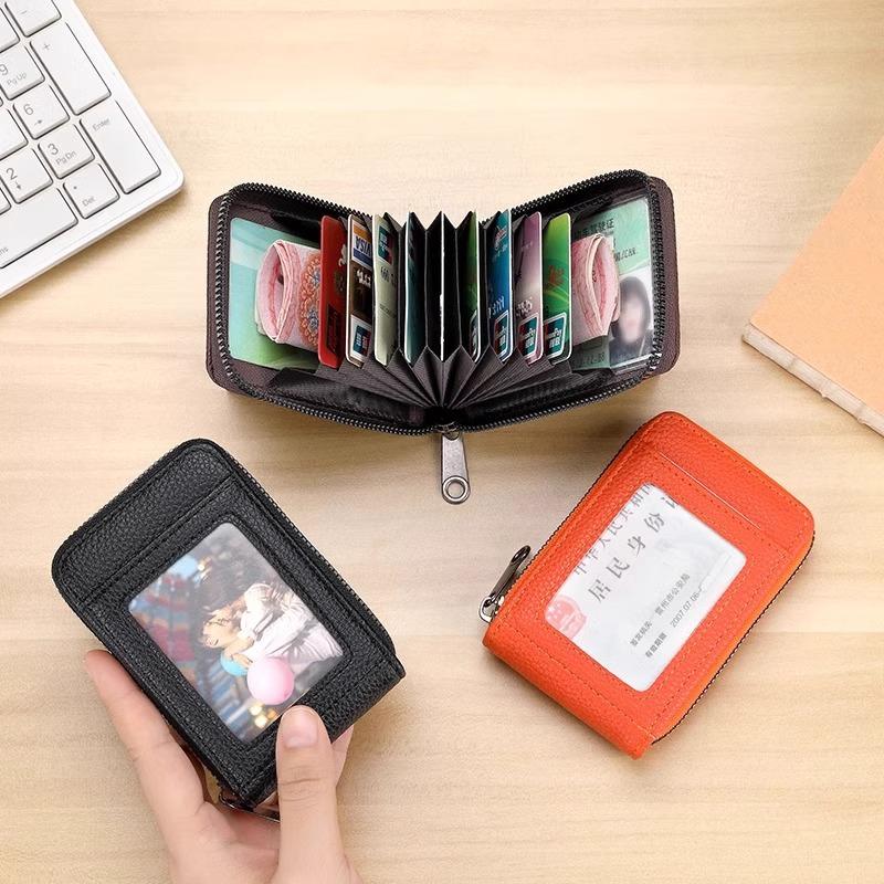Accordion Card Holder Waterproof Zippered Business Card Organizer Portable Mini Wallet for Office Business Trips