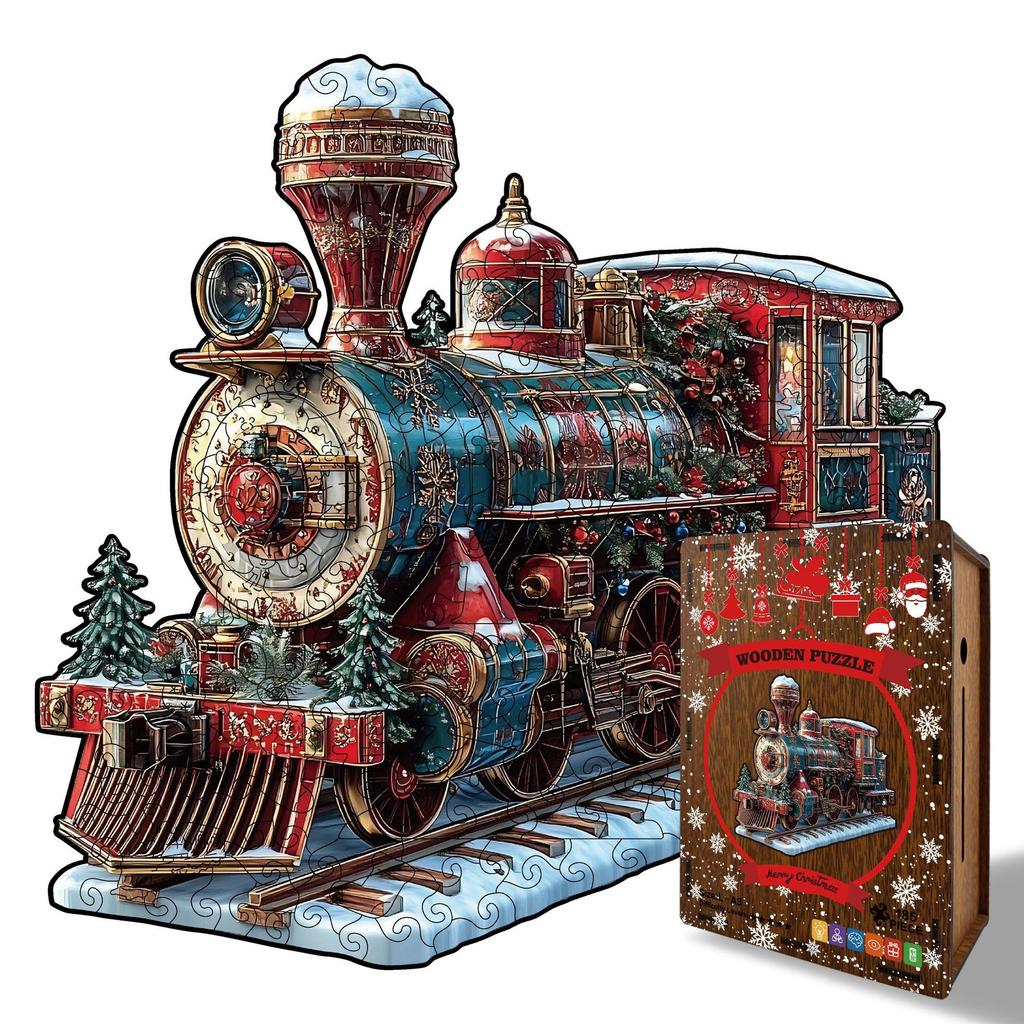 Weihnachtszug Puzzle Spielzeug Holz Speziell geformtes Puzzle Spiel Sparschwein Dekompressionspuzzle