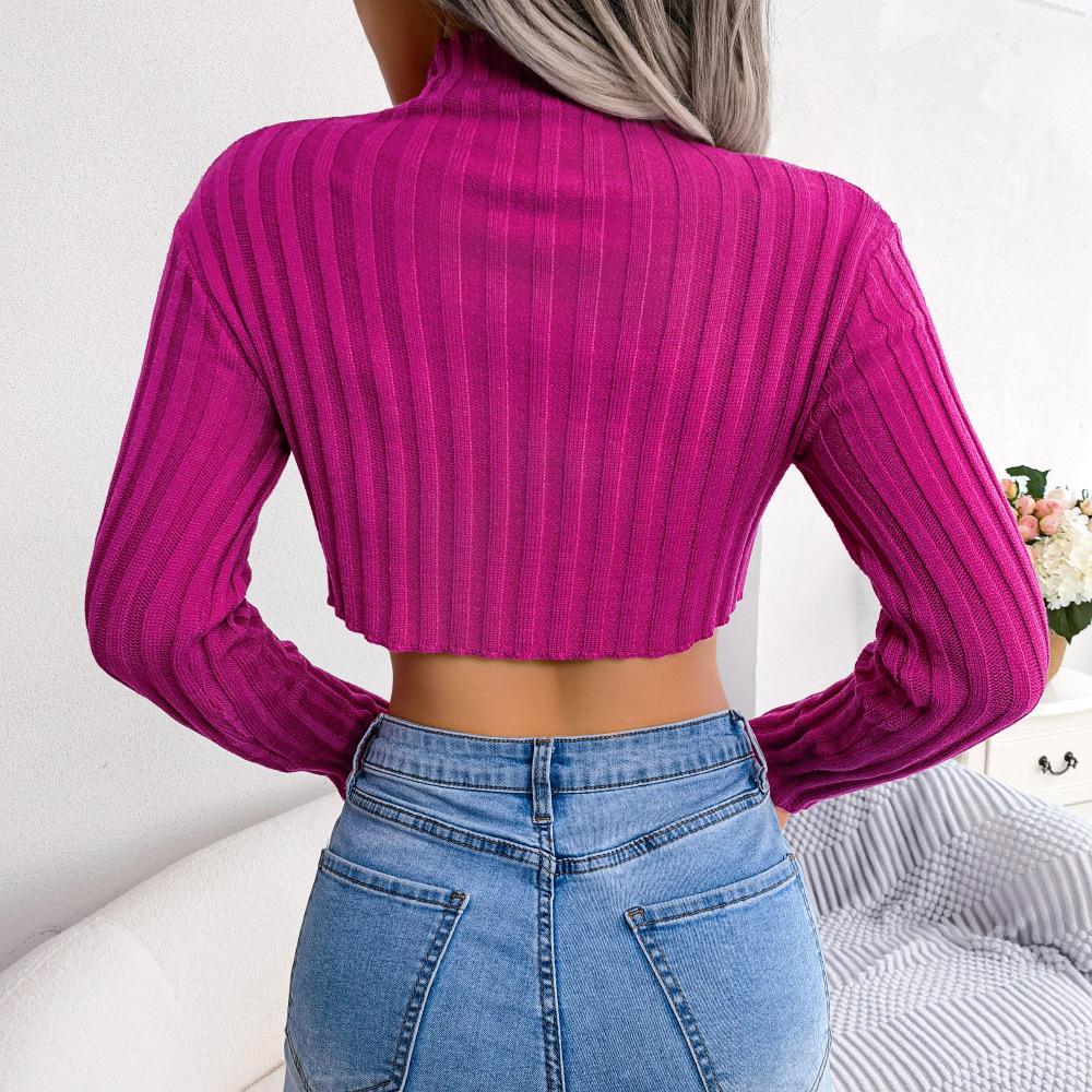 Maglione da donna autunno inverno sexy a collo alto maniche lunghe asimmetrico in maglia base