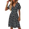 Robe d'été pour femme, imprimé floral, décontractée, plage, ligne A, col en V, ample, robe d'été