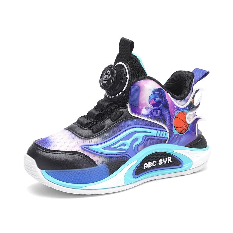 God of War boys basketball shoes 2025 spring and summer new classmates rotating button children's sneakers non-slip girls' sneakers