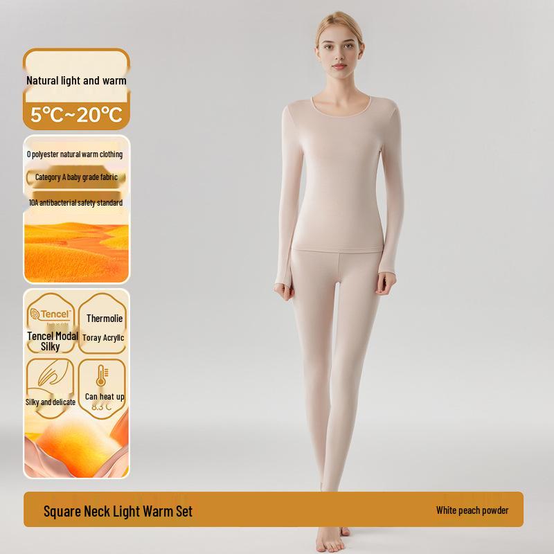 Women's Seamless Modal Thermal Underwear Set - Ultra-Thin, High Elasticity, Lightweight Warm German Velvet Base Layer for Autumn Winter.