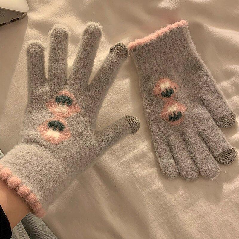 Knitted Five Finger Gloves for Women In Winter  Warm and Velvet Thickened  Student Anti Cold and Freezing Cycling Gloves