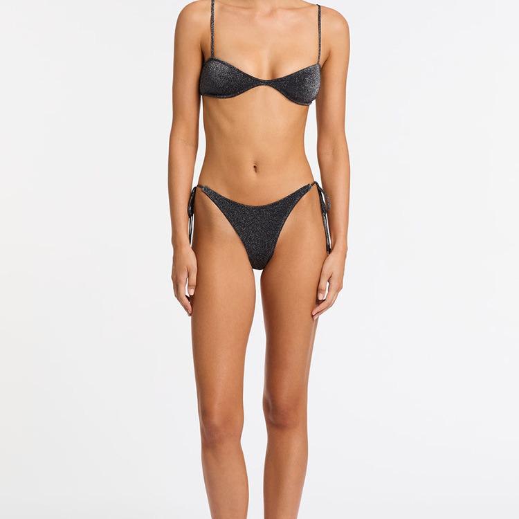 Black Sequin Bikini with Chest Pads: European & American Style, Sleeveless, Split, Backless Swimsuit