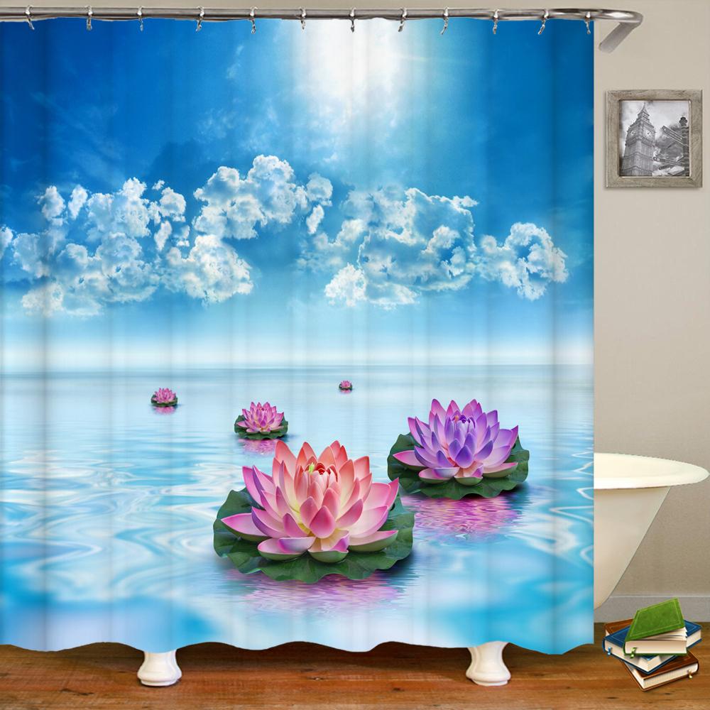 Zen Shower Curtain 3D Stone Running Water Flower Plant Shower Curtains Waterproof Mold Proof Curtain Washable Zen Shower Curtain
