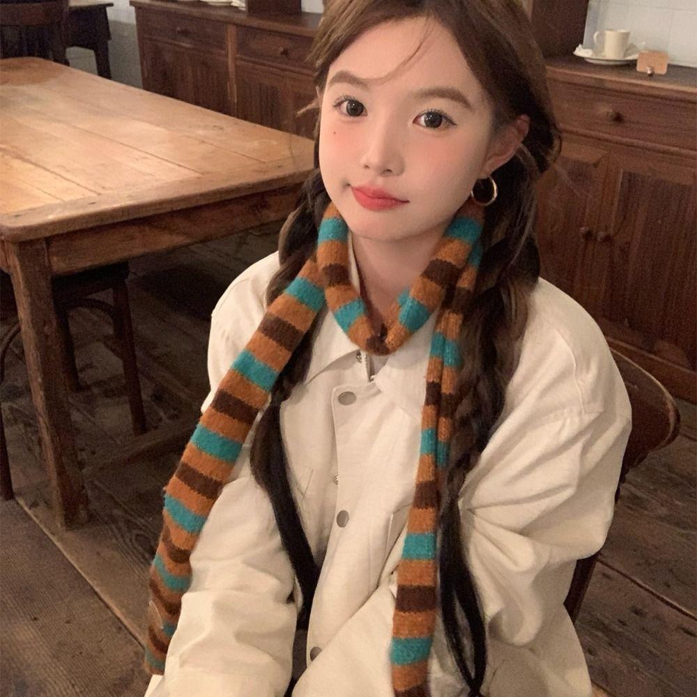 Narrow Cashmere Knitted Scarf Korean Style Winter Shawl Soft Striped Scarf  Student