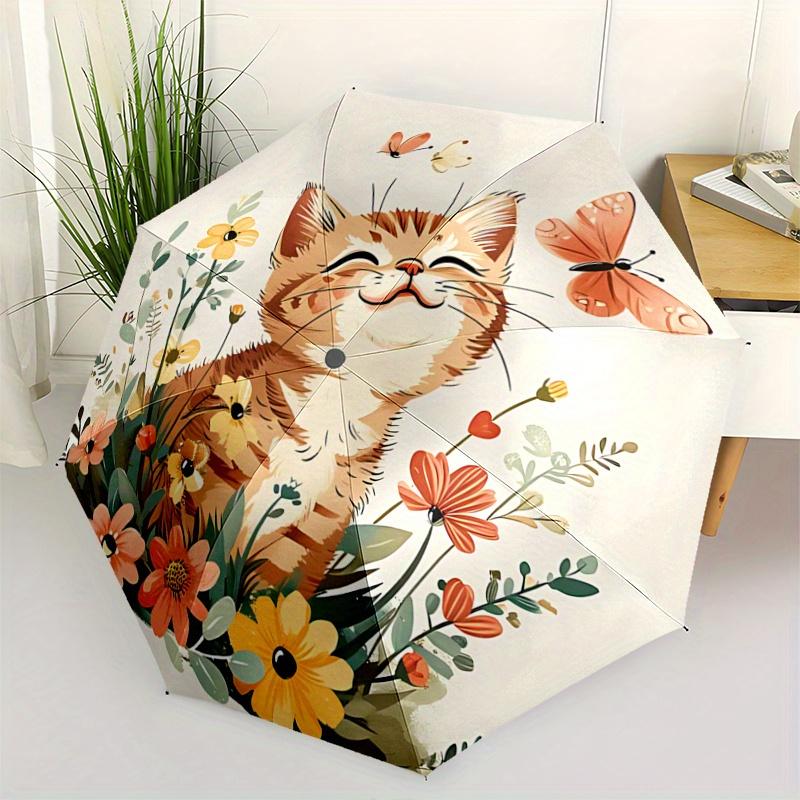 

1pc Butterfly and Cat Automatic Opening and Closing Umbrella - Suitable for Various Occasions, Outdoor Activities, Lightweight and Durable Automatic F