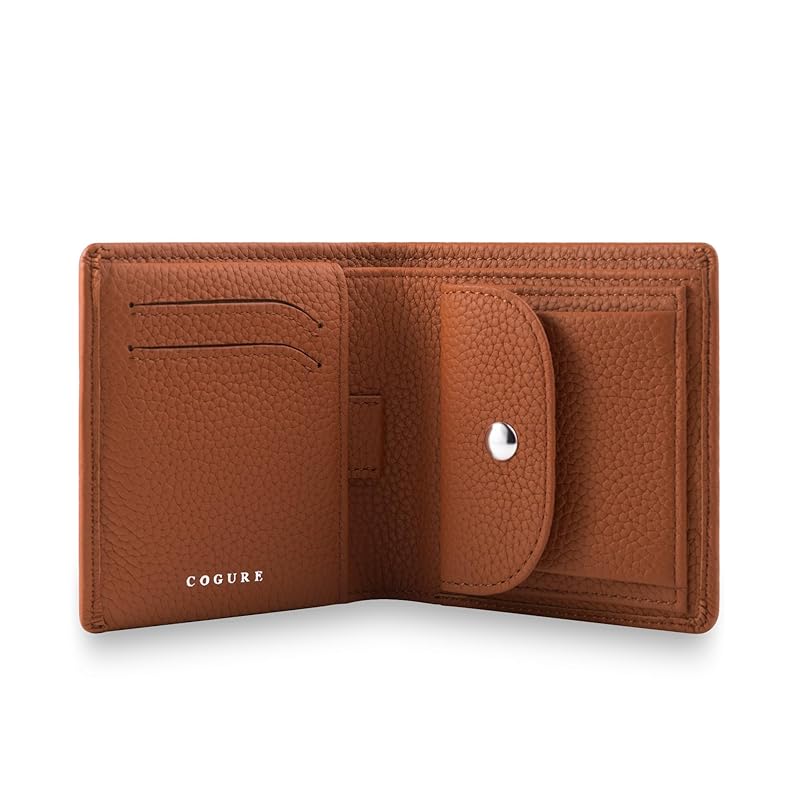 

[COGURE] Kogre wallet bi-fold mini wallet genuine leather shrink calf leather wallet coin purse card holder unisex with gift box COPM07-Caramel