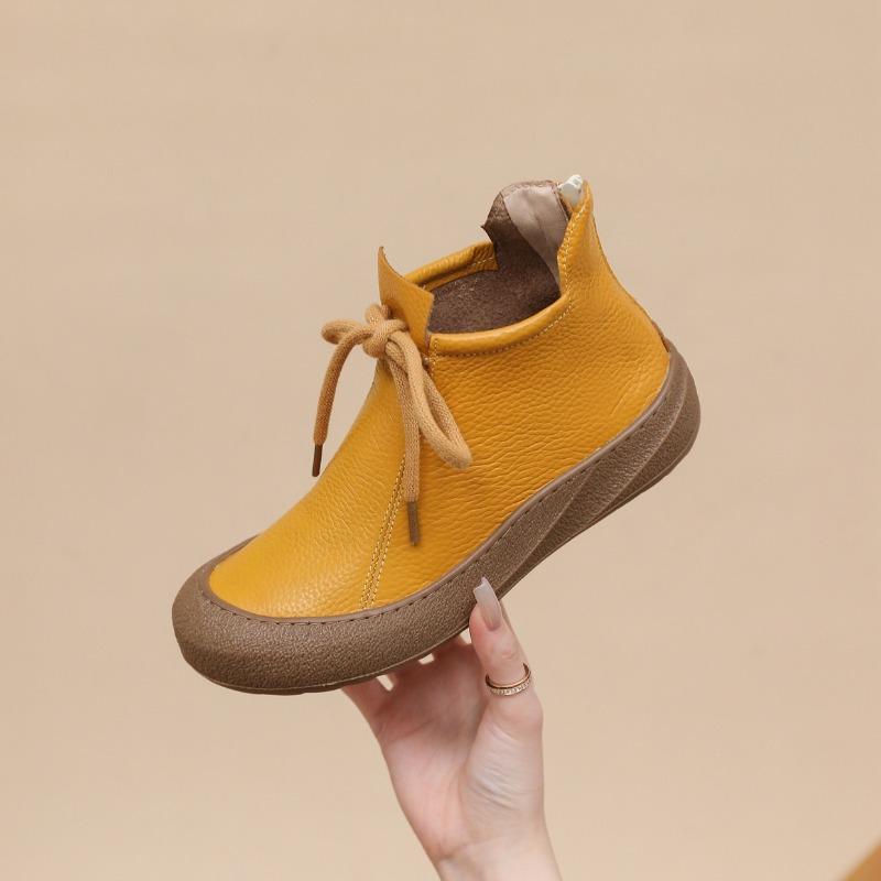 

Осінь Рання Зима Взуття з Натуральної Шкіри Жіночі Ботильйони М який Бренд Жіночі Модні Чоботи Великий Розмір 41 40 жовтий