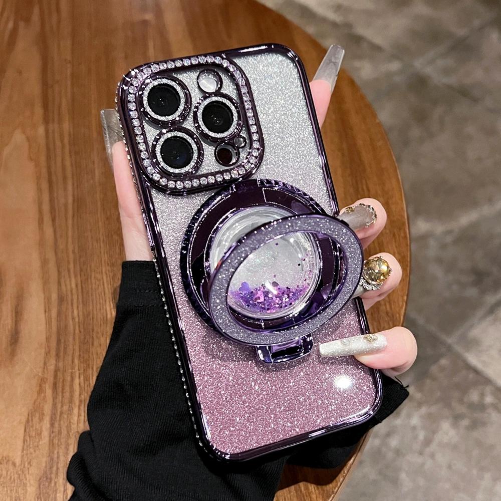 Luxury Diamond Glitter Clear Case For IPhone 15 11 12 13 14 Pro Max Plus Magsafe Magnetic Wireless Charge Quicksand Holder Cover