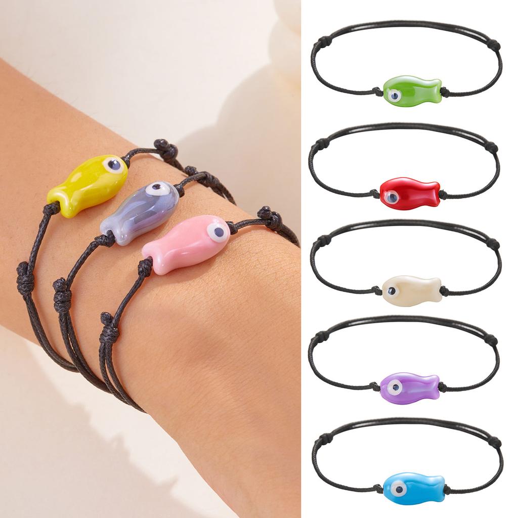 Minimalist Cartoon Ceramic Fish Bracelet for Women Men Cute Colorful Animal Handmade Braided Bracelet Lucky Friendship Jewelry