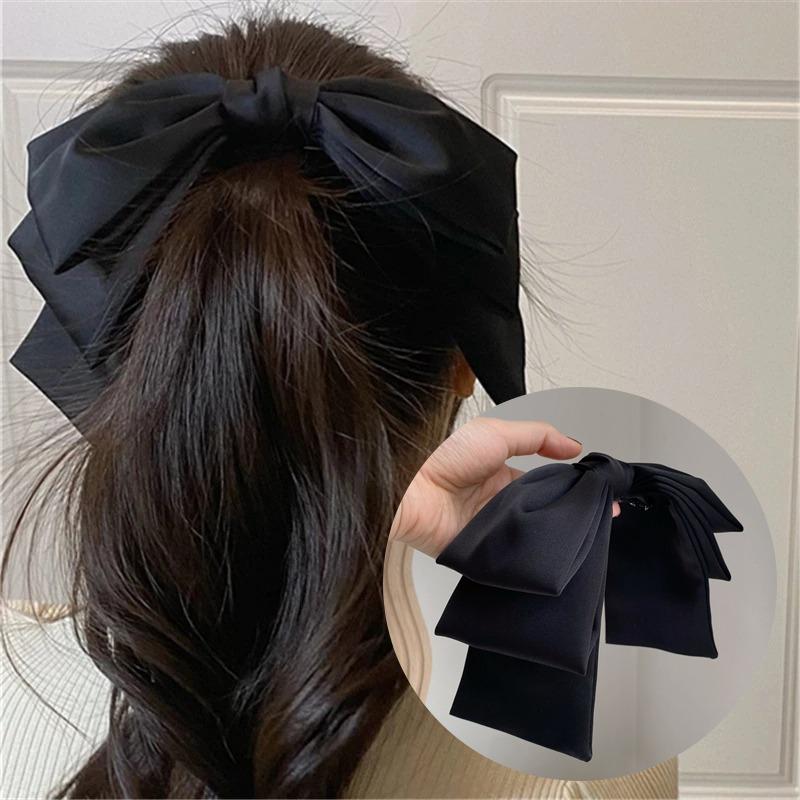Multi Layer Bowknot Hair Clip For Girls Women Big Satin Solid Pink Black Hairpins Korean Fashion Pinches For Hair Accessories
