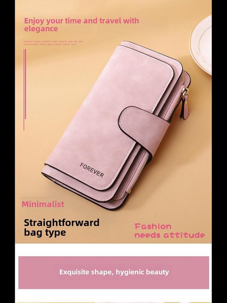 Korean Women's PU Leather Frosted Clutch: Multi-Purpose Long Wallet & Large Capacity Card Holder