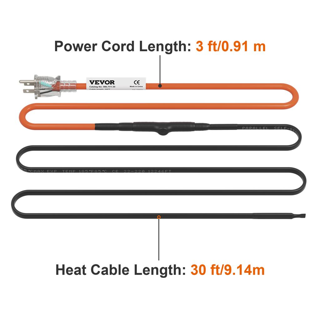 SucceBuy Self-Regulating Pipe Heating Cable Snow Melting Drain Water Pipe Freeze Protection Heat Cable for Protect PVC Hose Wire