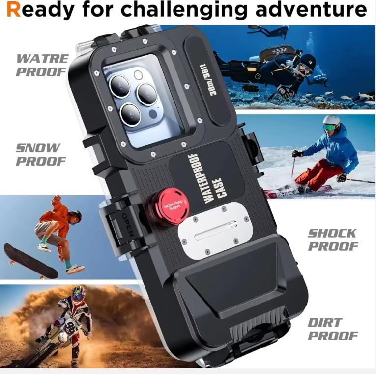 30M Bluetooth Diving Snorkeling Underwater Case Underwater Photo Video,Waterproof Housing For iPhone 16 15 14 13 12 11 Pro Max