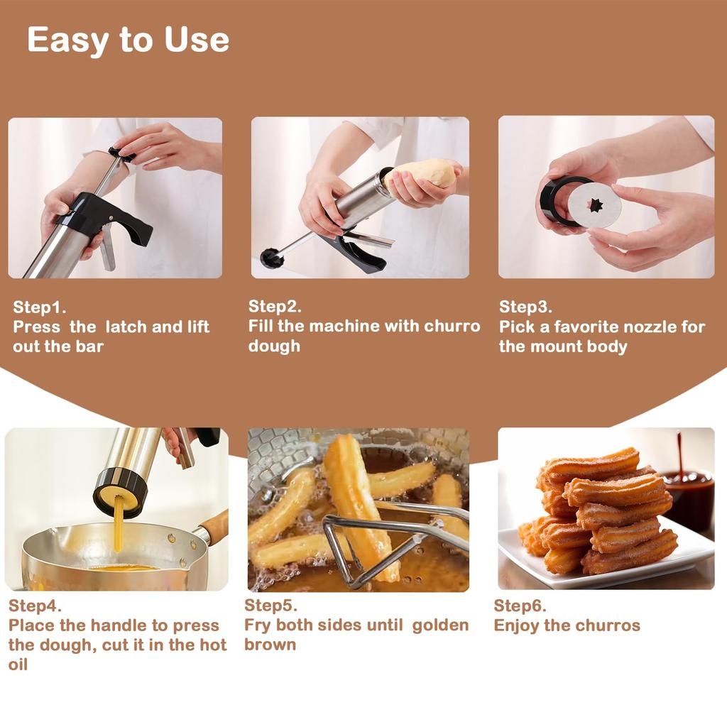 Household Stainless Steel Churro Maker Press Easy To Use Professional Cookie Dough Extruder for Baking Kitchen Tool