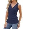 Women's Summer Button-up Fashion Sleeveless T-shirt V-neck Pleated Vest Top