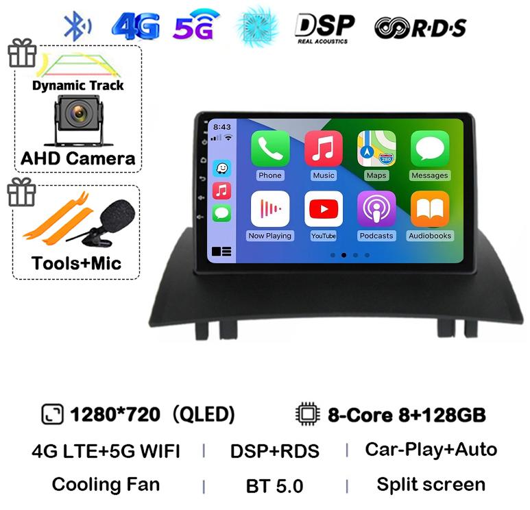Android 14 Carplay Auto For Renault Megane 2 2002 2003 2004 2005 2006 2007 2008 2009 Multimedia Car Radio Player WIFI+4G Stereo