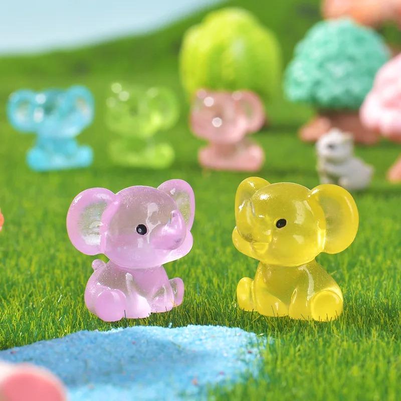 5Pcs Luminous Elephant Figures Fairy Garden Micro Landscape Ornament Glowing In Dark Miniature Flower Potted Dollhouse Decor