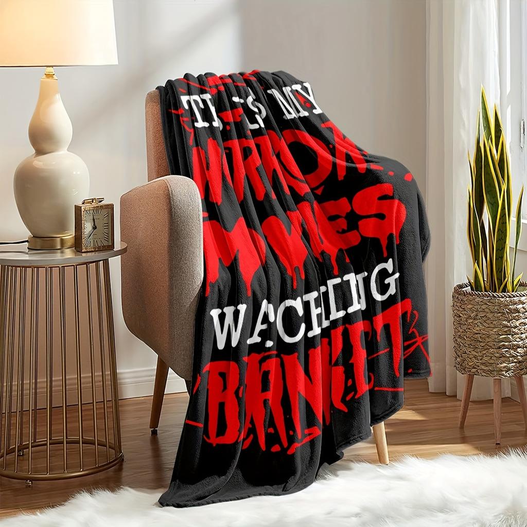 Halloween Horror Movie Blanket Black Red Eyeball Print Soft Plush Spooky Design Home Decor Sofa Couch Movie Night Watching Gift