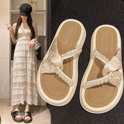 Platform Pearl Slippers Ladies Casual Fairy Wind Soft-soled Sandals Internet Celebrity Summer New Beach Flat Cool Slippers
