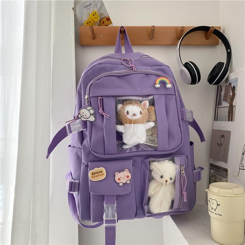 Large Capacity High School Student Backpack Ins Japanese Style Junior High School Student Schoolbag Female Korean Style Chic фиолетовый