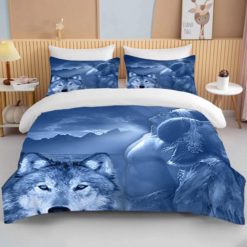 

10 размеров Изысканный узор волка Кинг-сайз Двуспальная кровать Детское постельное белье Пододеяльник из микрофибры или полиэстера Набор из 3 предметов EU single(135x200cm)