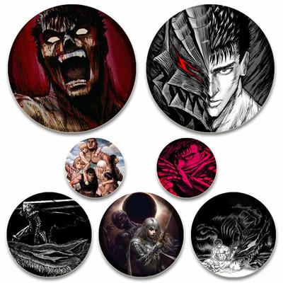 58MM 58mm Round Anime BERSERK Enamel Pins Black and White Handmade Brooch Cartoon Cosplay Badge On Backpack Jewelry Accessories Gifts
