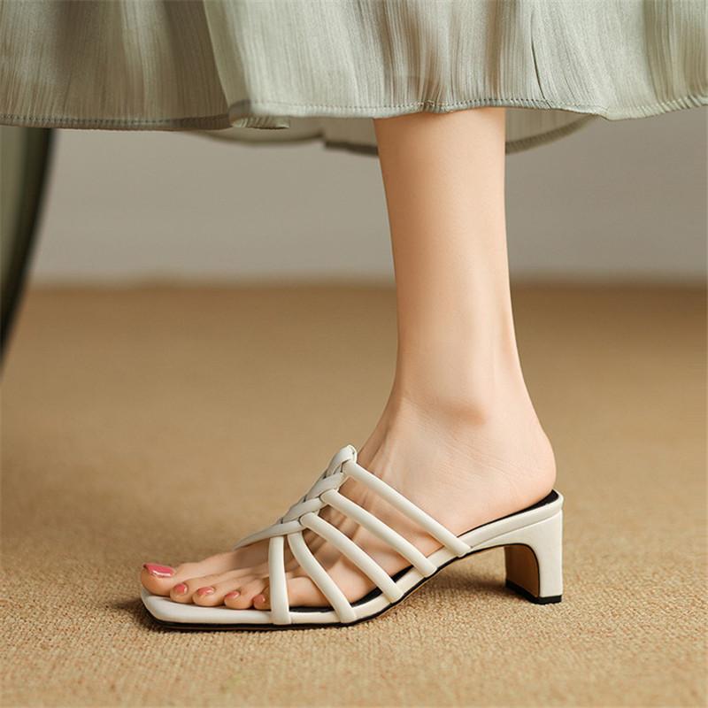 Fashion New Summer Slippers Open-toe Slippers for Women Fashion Square Toe High Heels Ladies Shoes Gladiator Shoes Slippers Sandals