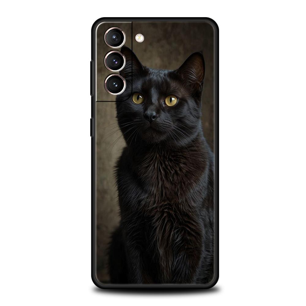 Black Cat Phone Case For Samsung Galaxy S25 S24 S23 S22 Ultra S20 S21 FE 5G S10 S9 Plus S10E Soft TPU Cover