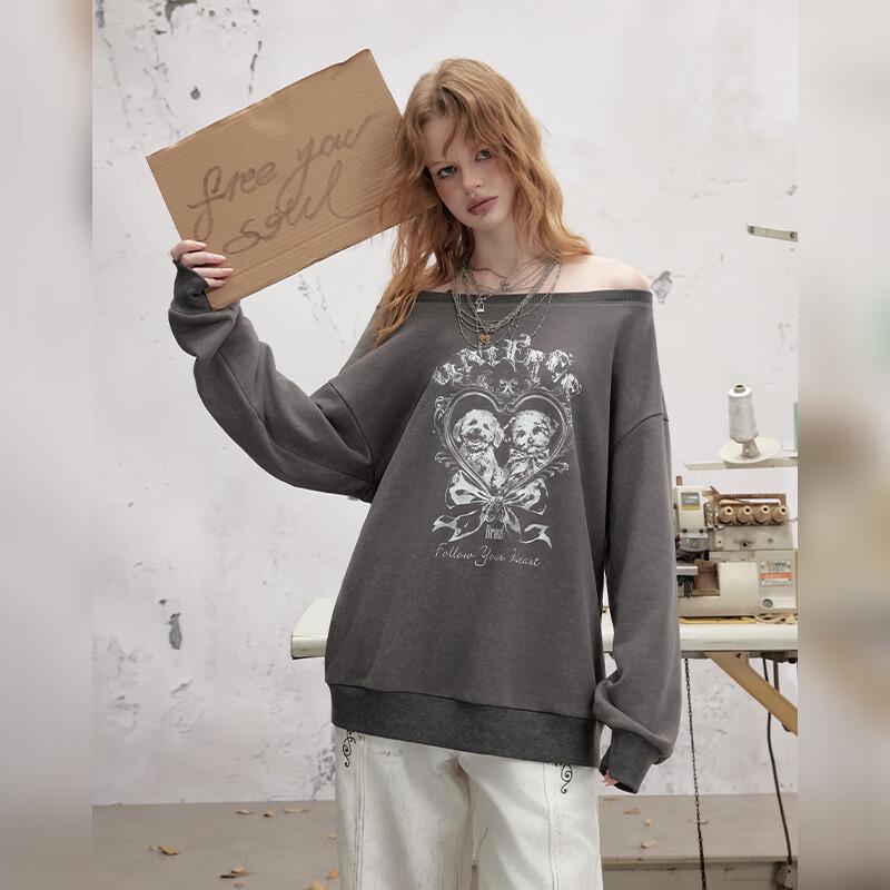 UNIFREE Women's Distressed Drop-Shoulder Oversized Sweatshirt