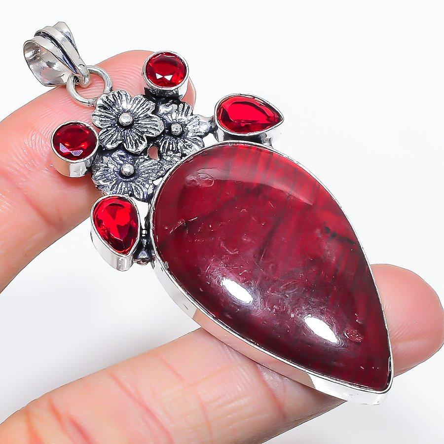 

Natural Pink Labradorite, Garnet 925 Sterling Silver Jewelry Pendant 2.84 K2h32