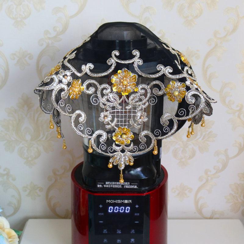 European Premium Black Lace Golden Embroidered Square Table Mat Vase Coffee Kettle Rice Cooker Cover Cloth Wedding Decoration
