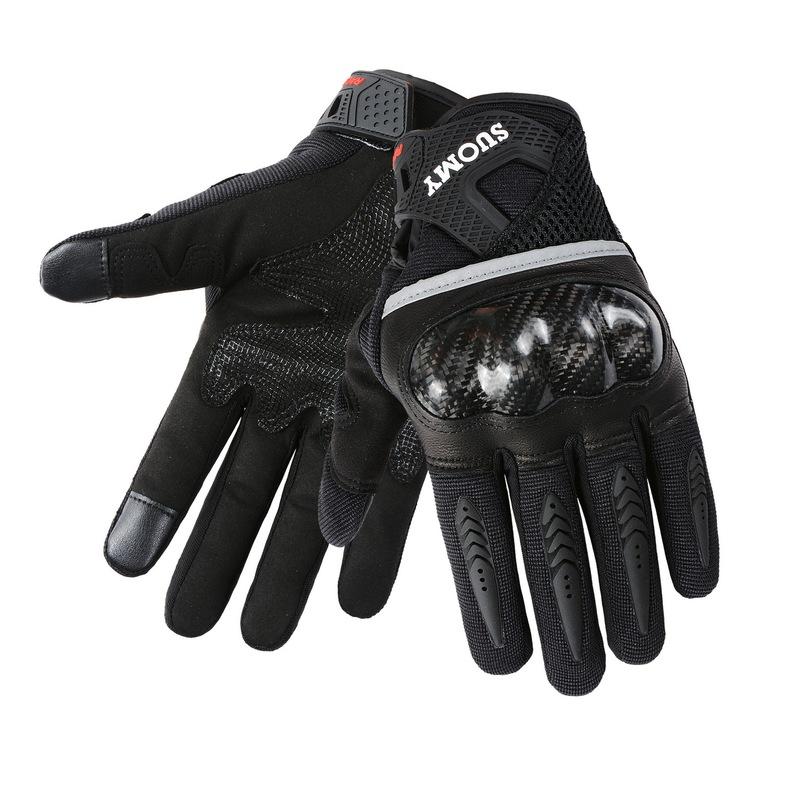 Carbon Fiber Motorcycle Gloves, Spring Summer Touchscreen Riding Gear with Protective Shell Breathable Unisex Crash-Resistant