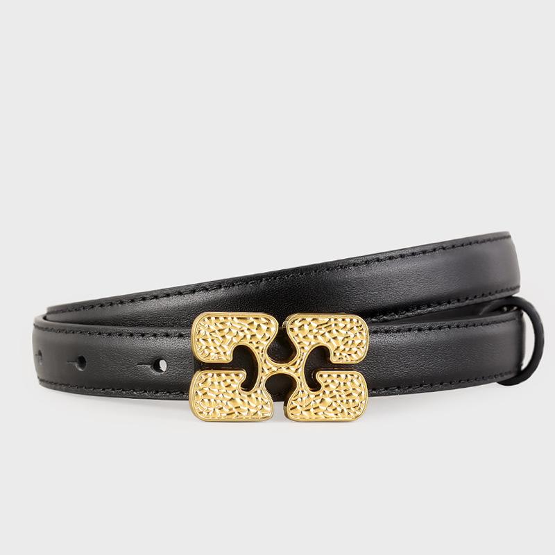 Leather Ladies Belt Embellished Engraved Snap-Down Jeans Belt